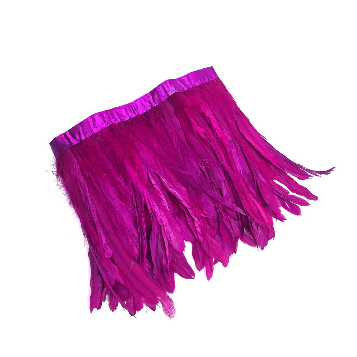 8-10" Rooster Hackle Feather Fringe Trim, Sewing Craft Feather for DIY Decorations-Fuchisa - 2 Yards