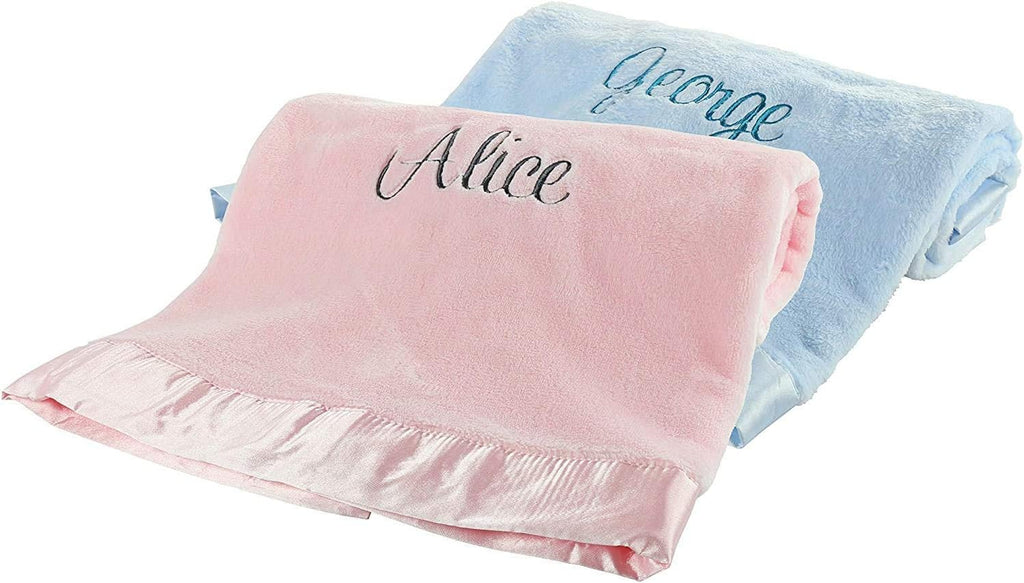Large Custom Personalized Baby Blanket, Custom Name Blanket, Pink, Plush Minky Fleece with Satin Trim Keepsake