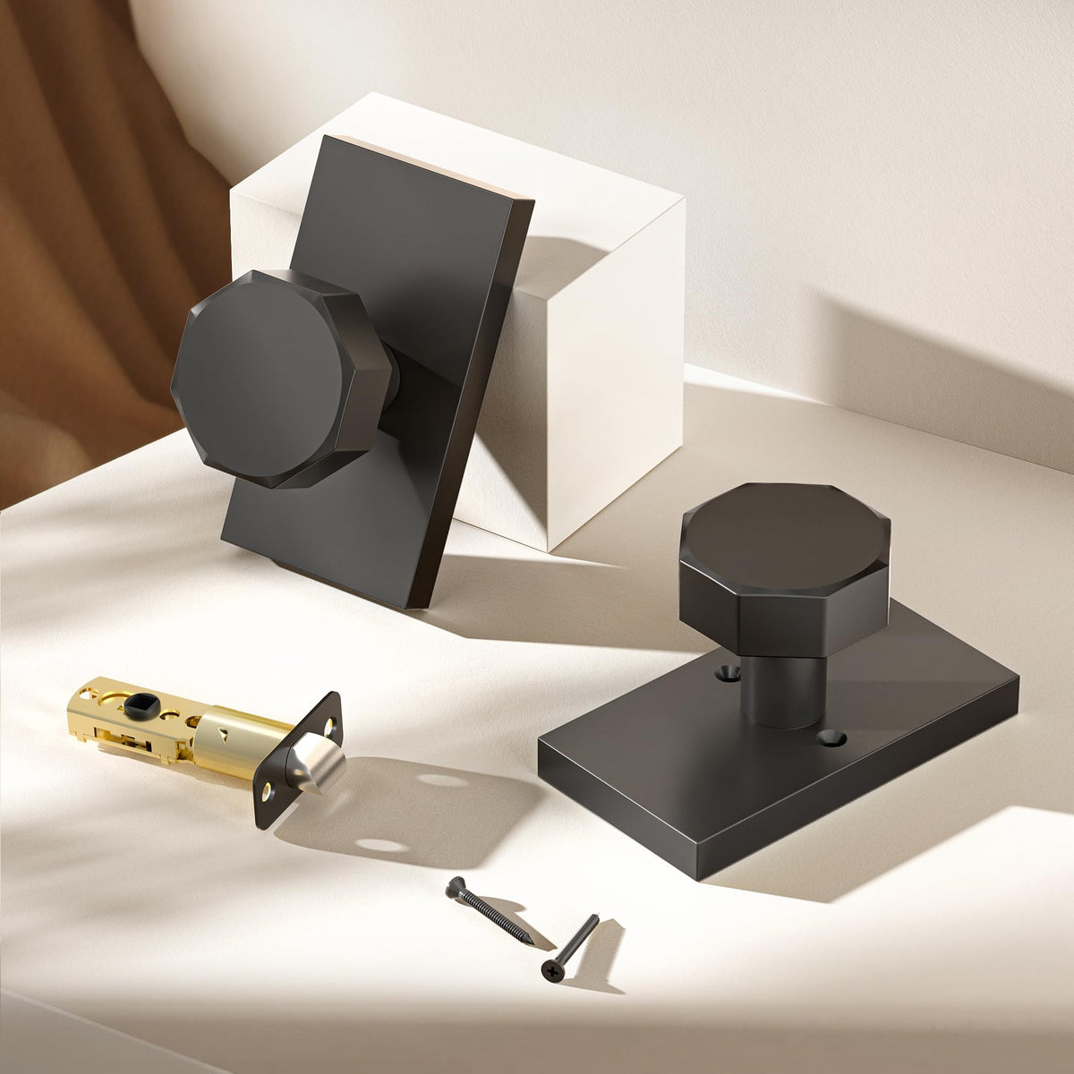 Matte Black Door Knobs with Deadbolt Set, Black Front Door Lock Set