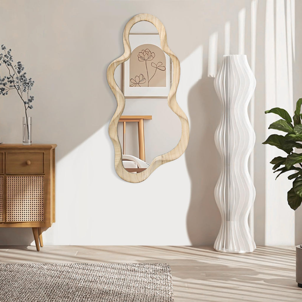 Large Asymmetrical Mirror, Irregular Cloud Wall Mirror Wood Frame Mirror