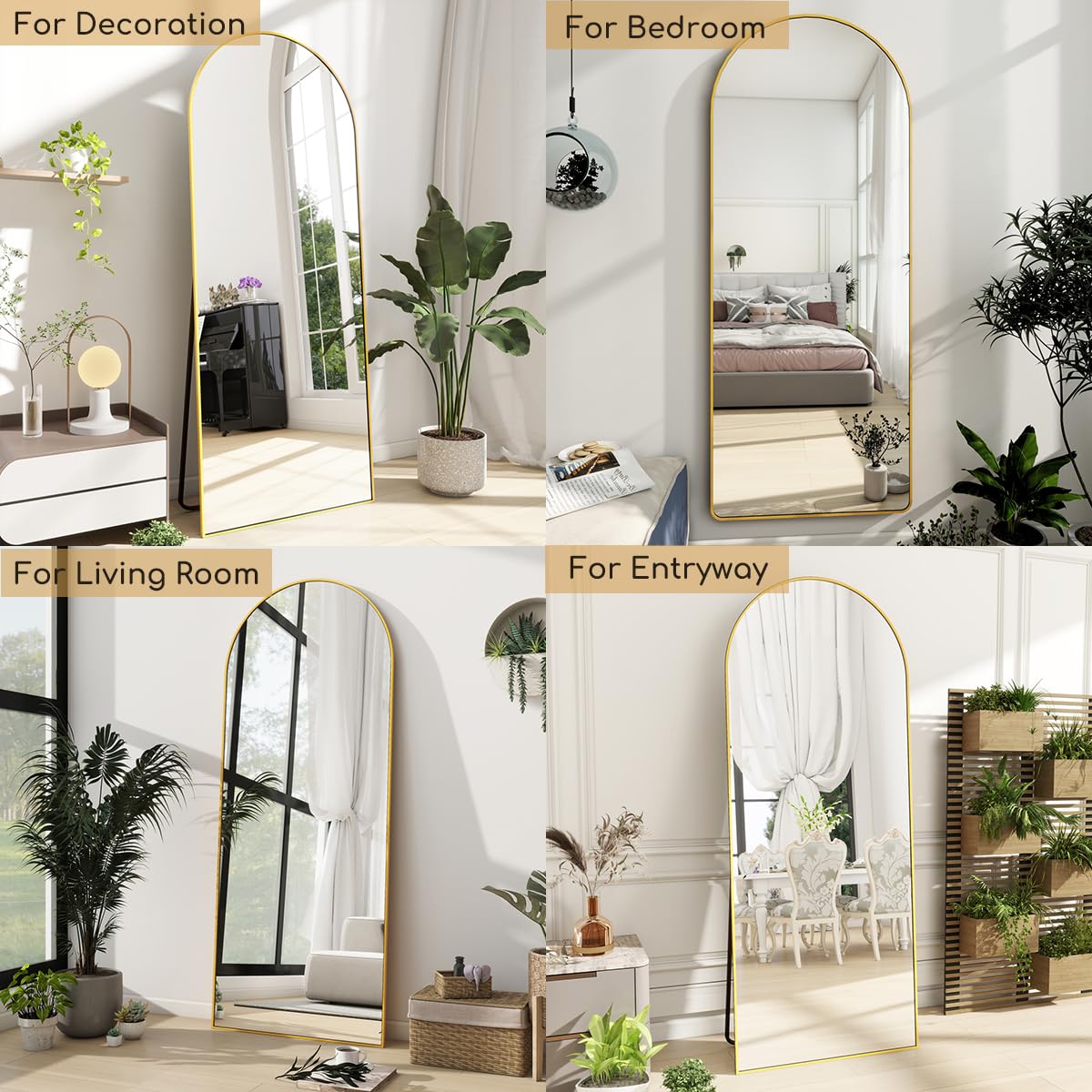 Arched Full Length Mirror, 70"x26" Free Standing Floor Mirror, Gold