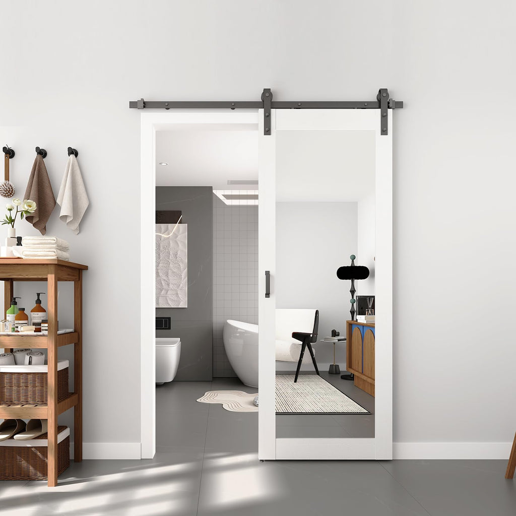 32in x 84in Mirror Barn Door with 5.5FT Hardware Kit, White