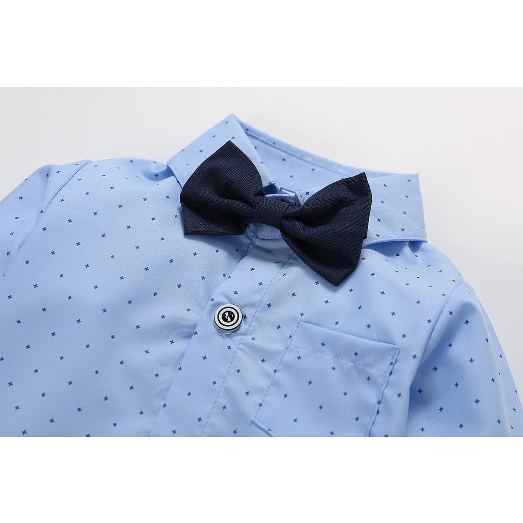Baby Toddler Boy Formal Gentleman Suits,Dress Long Sleeve Blue Shirt With Bowtie+Suspender Pants Dressy Outfit