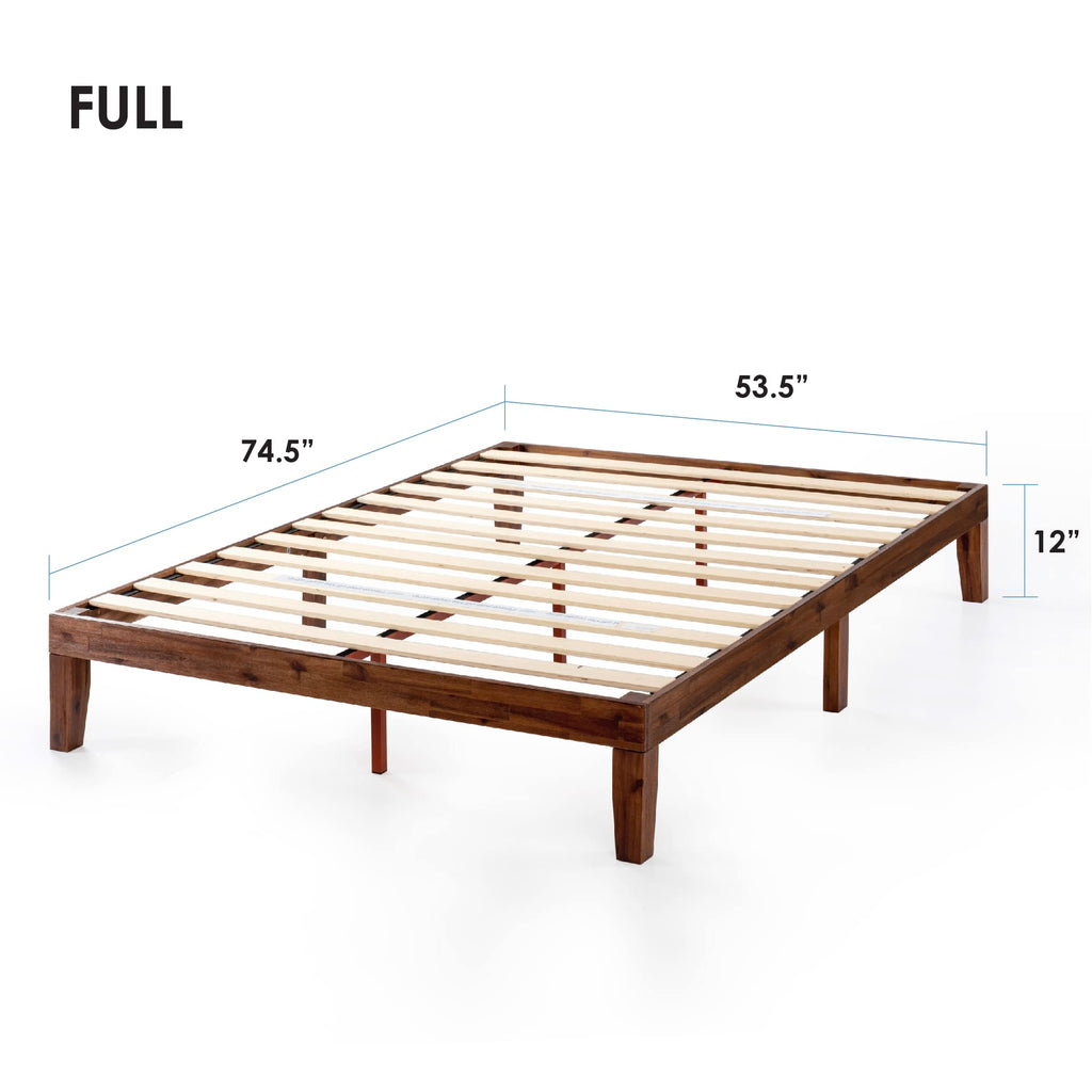 Naturalista Classic 12-Inch Solid Wood Platform Bed | Wooden Slats, No Box Spring Needed, Easy Assembly | Full