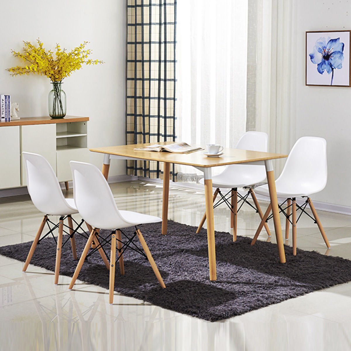 Inspired Eames Style Dinning Chair Set of 4, Mid Century Modern Eiffel DSW Shell Molded Plastic Chair, Dining, Living Room