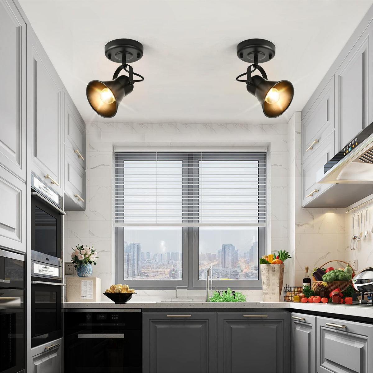 Industrial Mini Track Lighting Ceiling Light, Black Spot Lights Indoor with Multi-Directional Adjustable Light Head