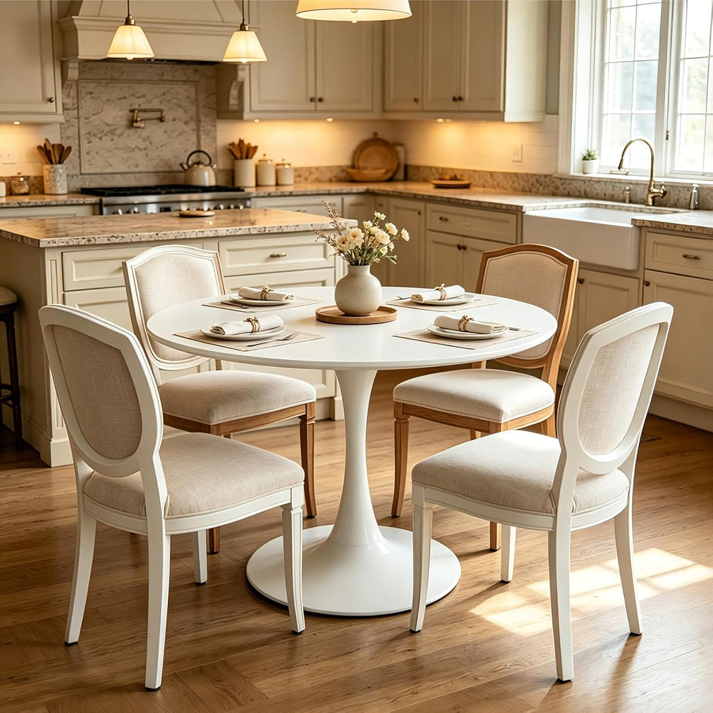 Inspired Saarinen Style Tulip Round Pedestal Dining Table — White, 42″ Round