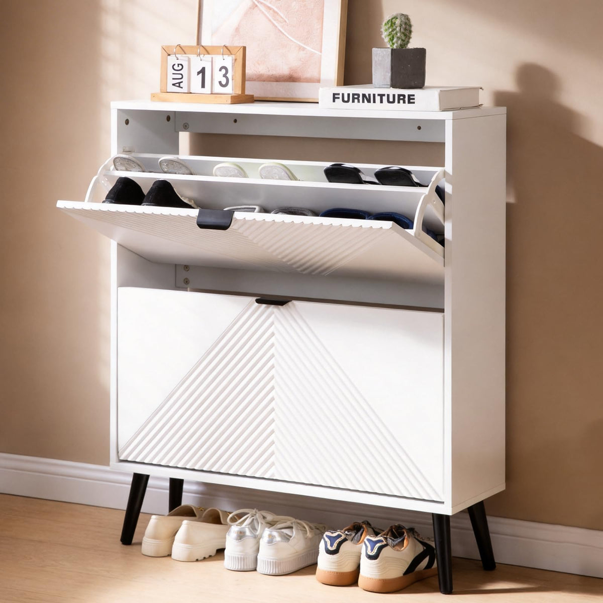 Shoe Cabinet Storage with 2 Flip Drawers, 31.5'' W Freestanding Shoes Rack