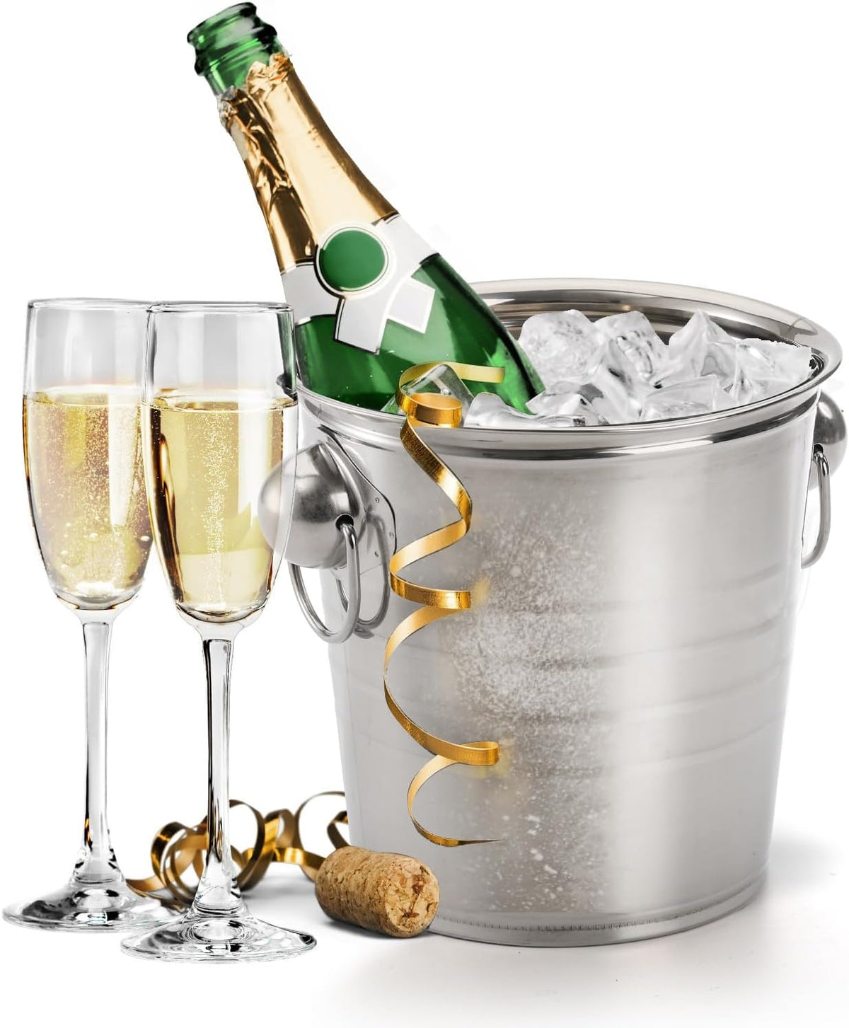 Quart Ice Bucket with Handles, Beverage Tub with Handles, Galvanized Metal Ice Bucket, Drink and Wine - Set of 2