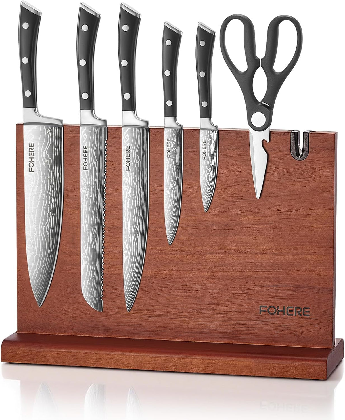Kitchen Knife Set, Knives Set with Magnetic Knife Holder and Sharpener, 7 Pieces Sharp Chef Knife Set with Ergonomic