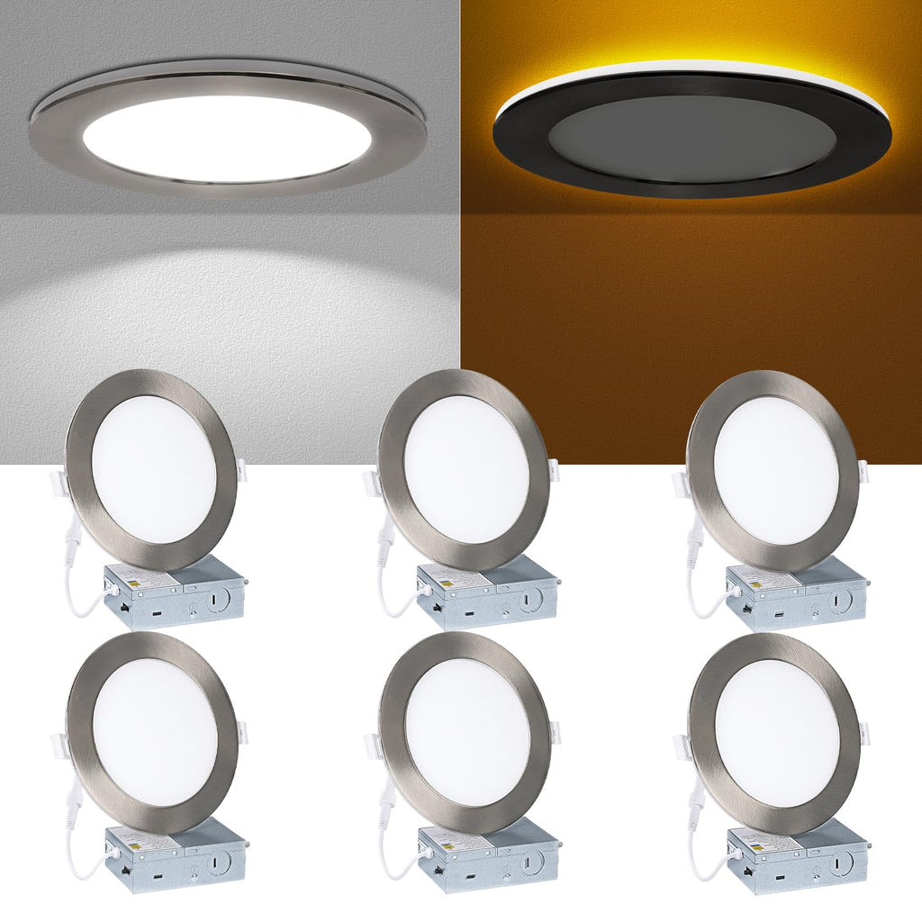 Recessed Ceiling Light 6 Inch - with Night Light, 1000LM Dimmable Downlight, 12W 5CCT 2700K-6000K & 3W