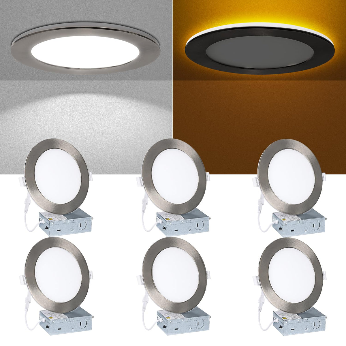 Recessed Ceiling Light 6 Inch - with Night Light, 1000LM Dimmable Downlight, 12W 5CCT 2700K-6000K & 3W