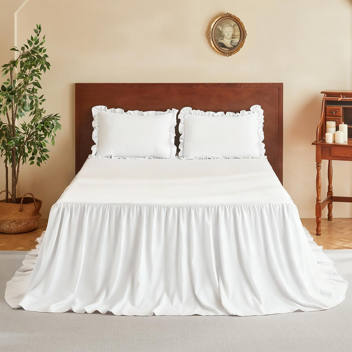 Brushed Microfiber Ruffle Skirt Bedspread Set, Shabby Chic Style