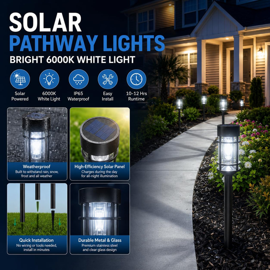 Solar Pathway Lights Outdoor 8 Pack Waterproof Solar Lights for Garden