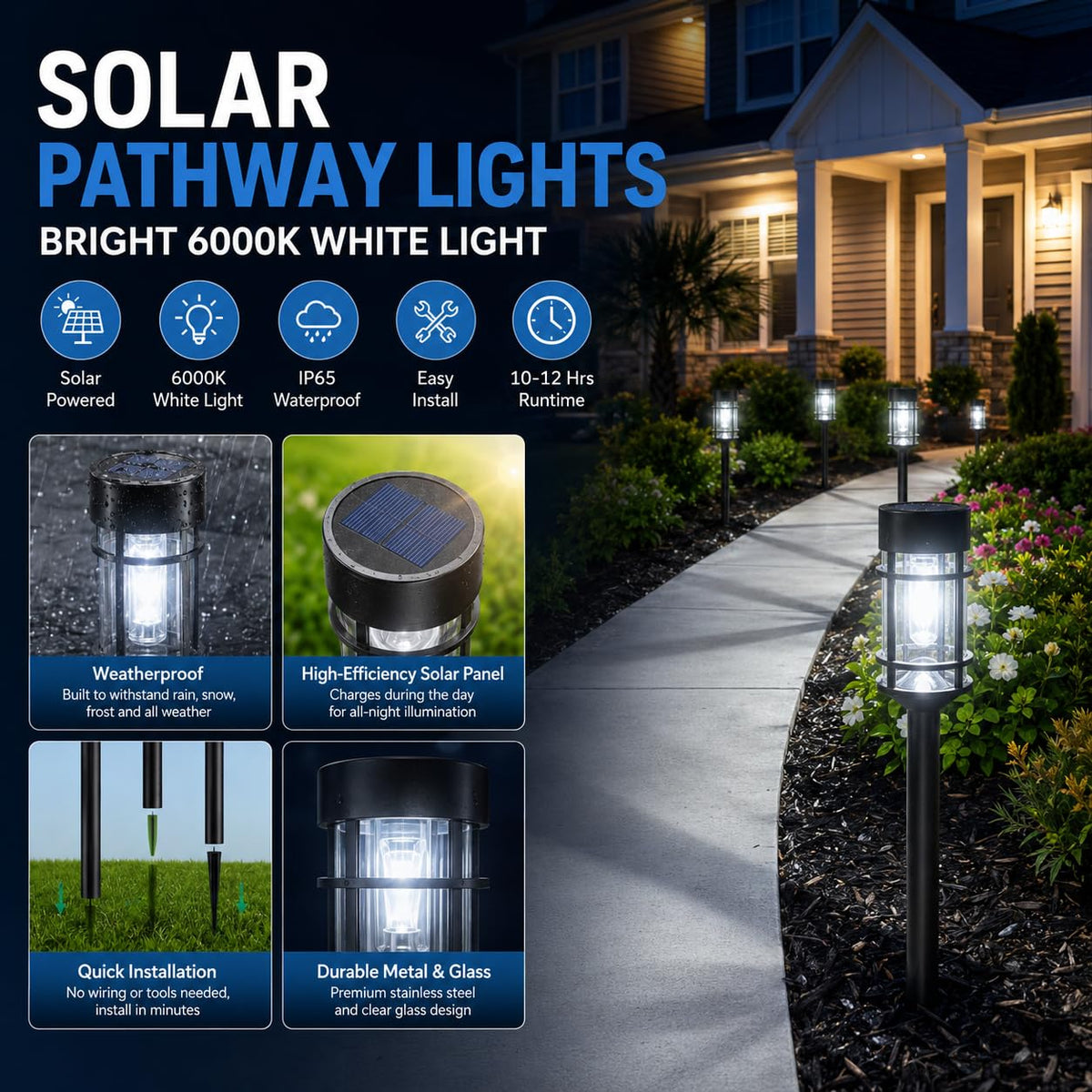 Solar Pathway Lights Outdoor 8 Pack Waterproof Solar Lights for Garden