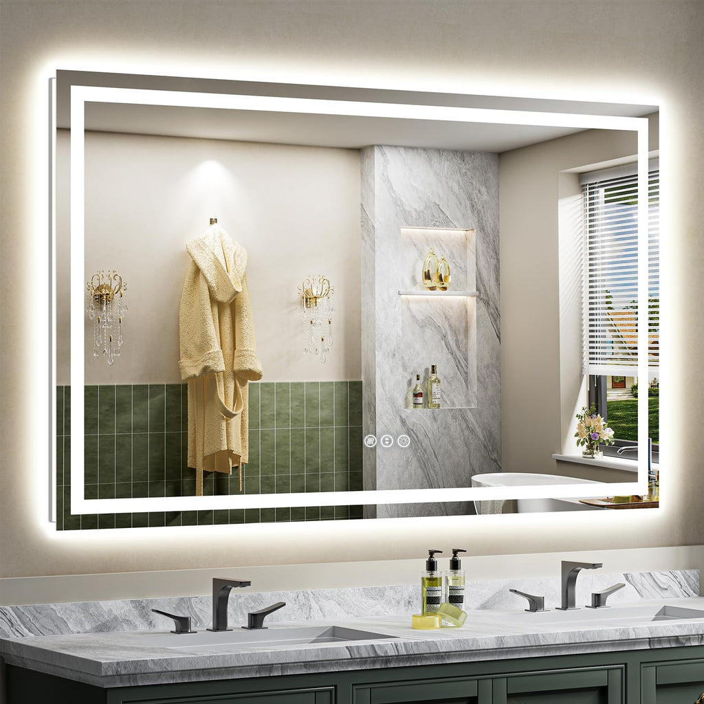 68x38 Inch LED Bathroom Mirror with Lights, Backlit & Front Lit