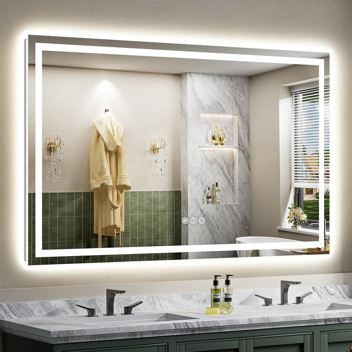 68x38 Inch LED Bathroom Mirror with Lights, Backlit & Front Lit