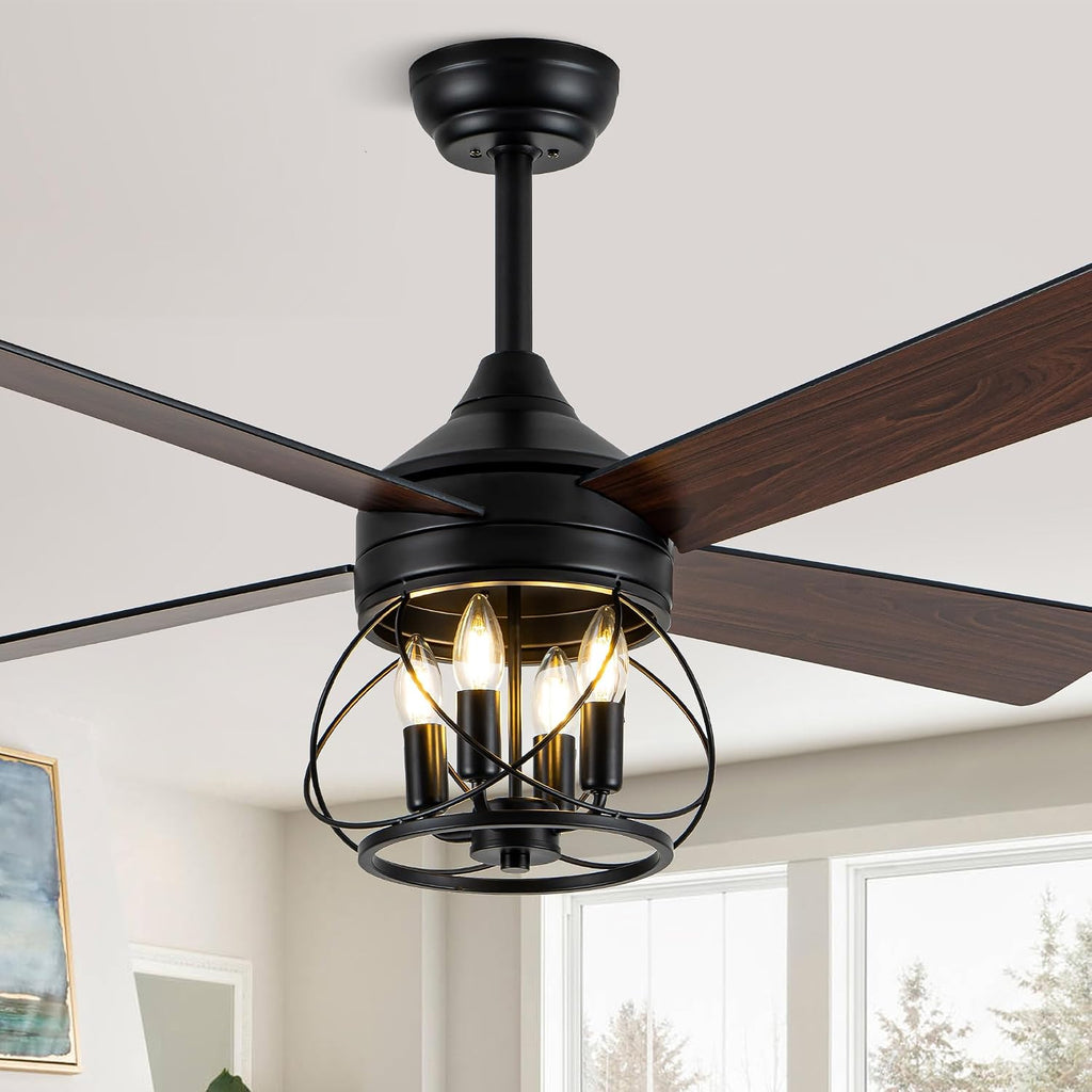 52" Wood Caged Ceiling Fan with Light