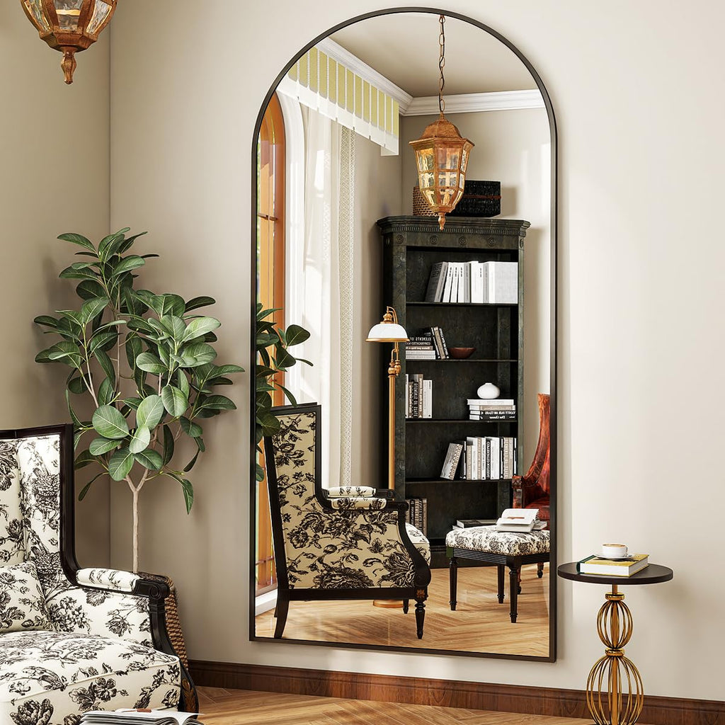 71" x 30" Arch Floor Length Mirror with Stand, Black