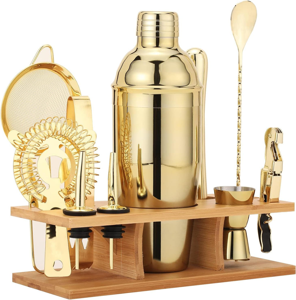 Shakers Bartending, -Cocktail Shaker Set Gold Drink Mixer with 25oz Martini Shaker,Muddler,Bar Spoon and More - Set of 11