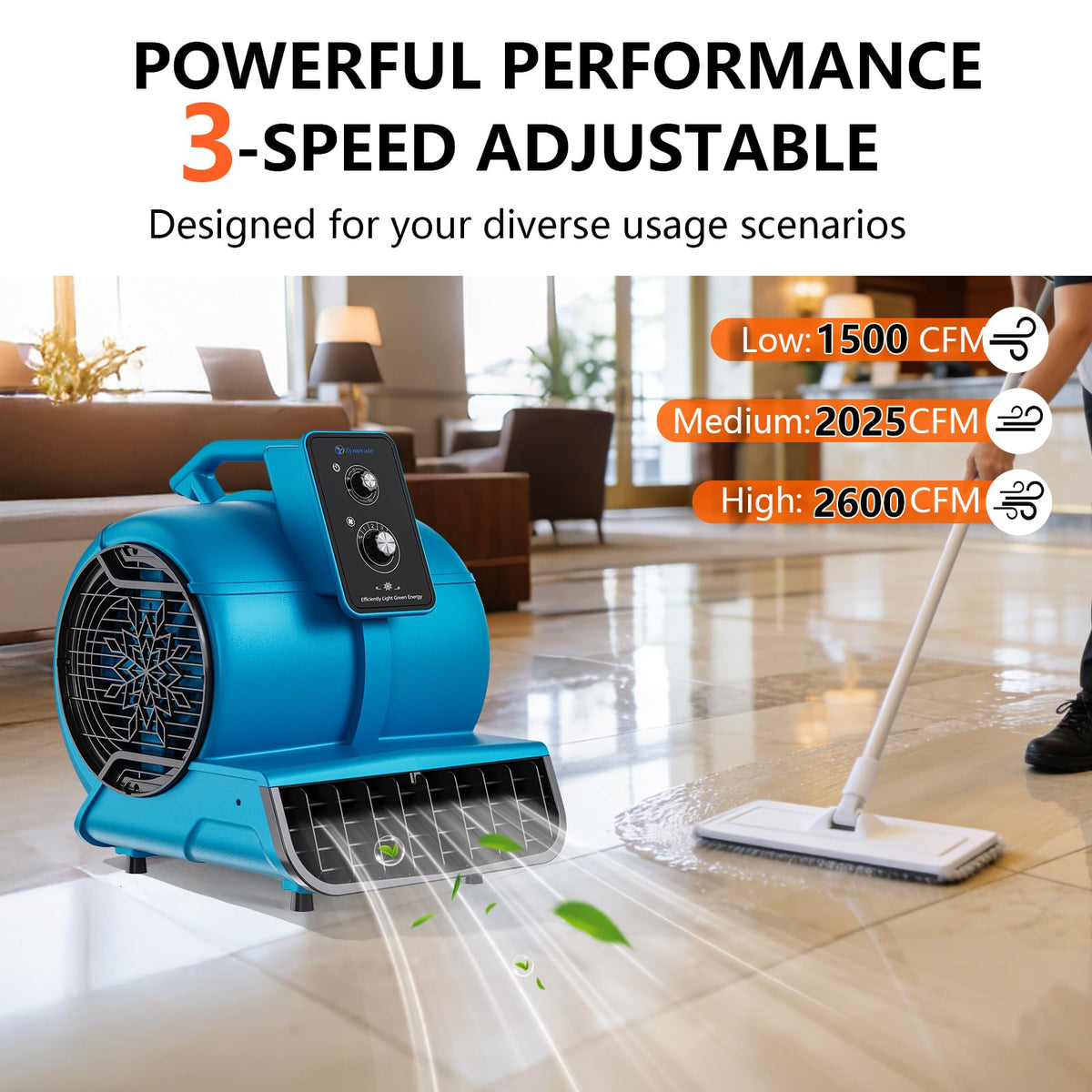 Air Mover 1/2 HP 2600 CFM Air Blower Fan, Carpet Dryer, Floor Dryer Fan