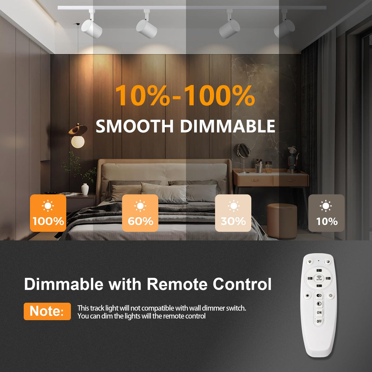 Dimmable Plug in Track Lighting with Remote, 8-Light White