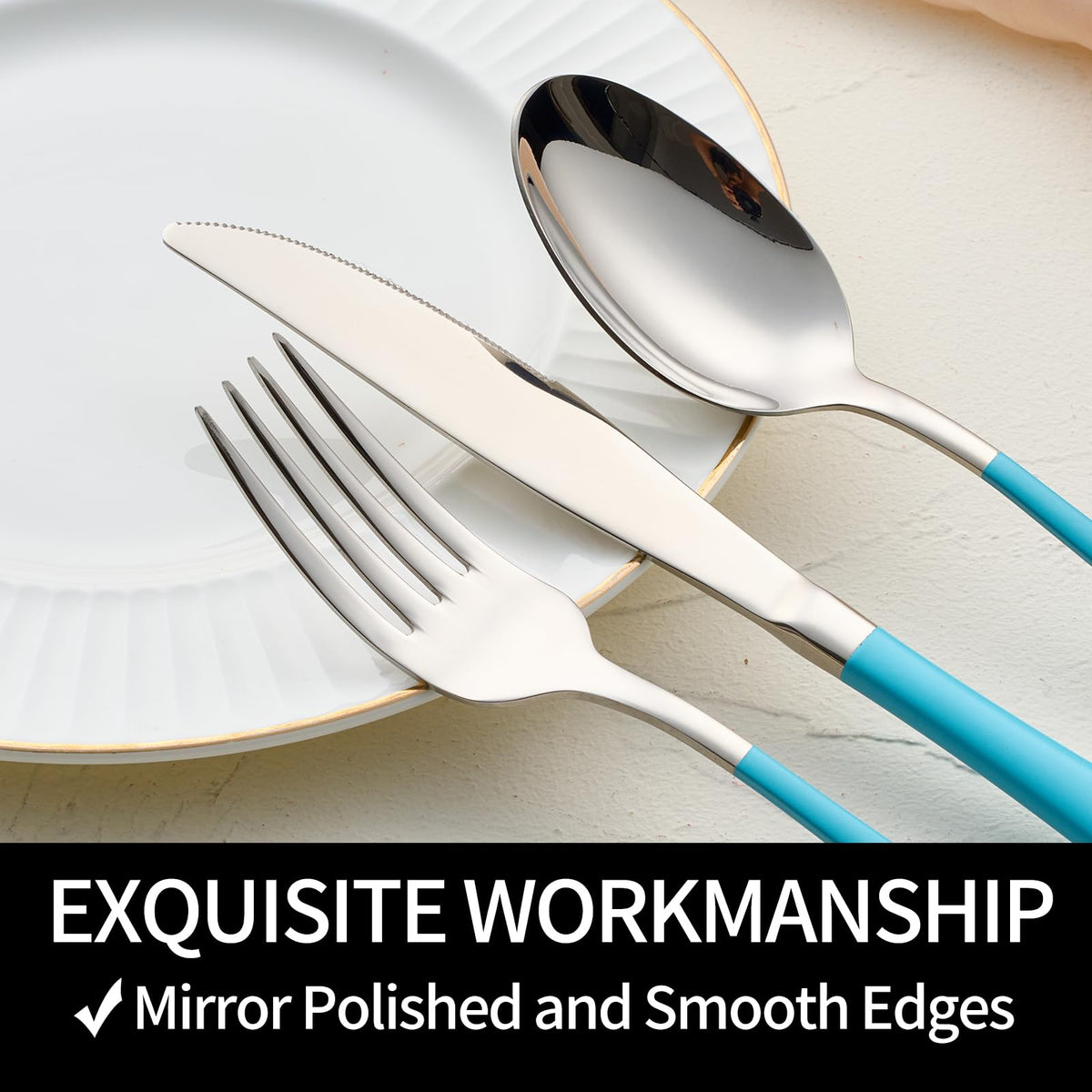 20-Pieces Blue Silverware Sets for 4,Blue Handle Stainless Steel Cutlery Set, Include Forks Spoons and Knives Set