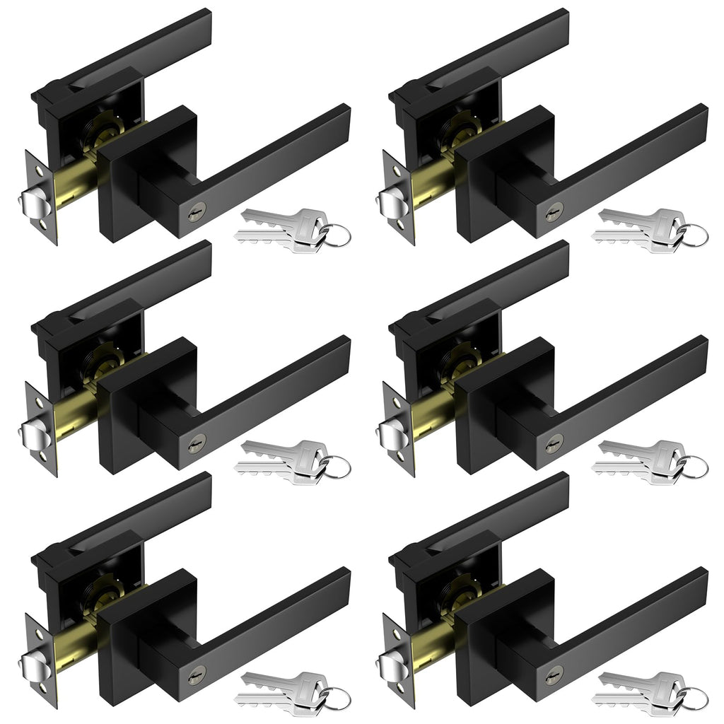Exterior Door Handle, Heavy Duty Door Lock, 6 Pack Black Door Handle Sets