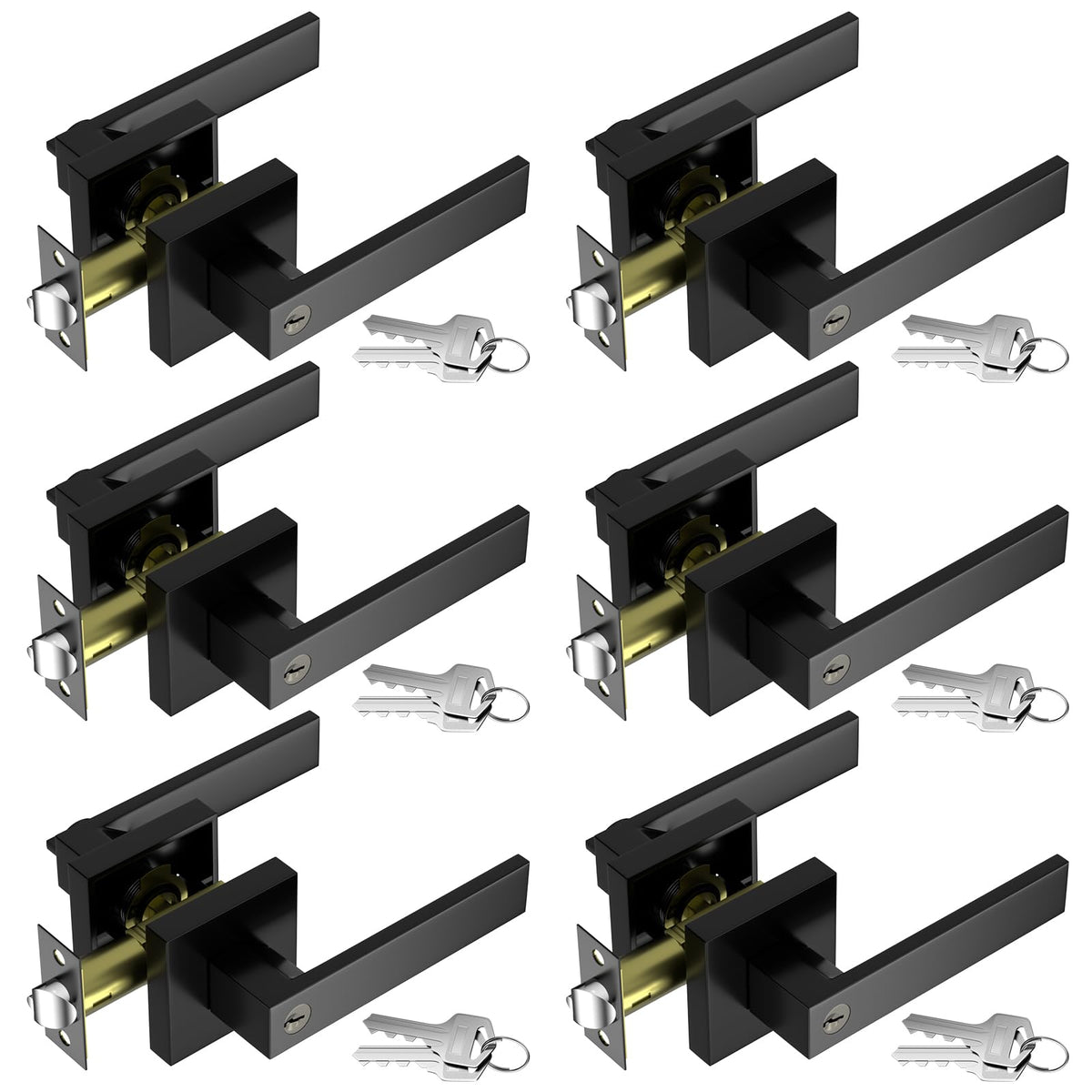 Exterior Door Handle, Heavy Duty Door Lock, 6 Pack Black Door Handle Sets