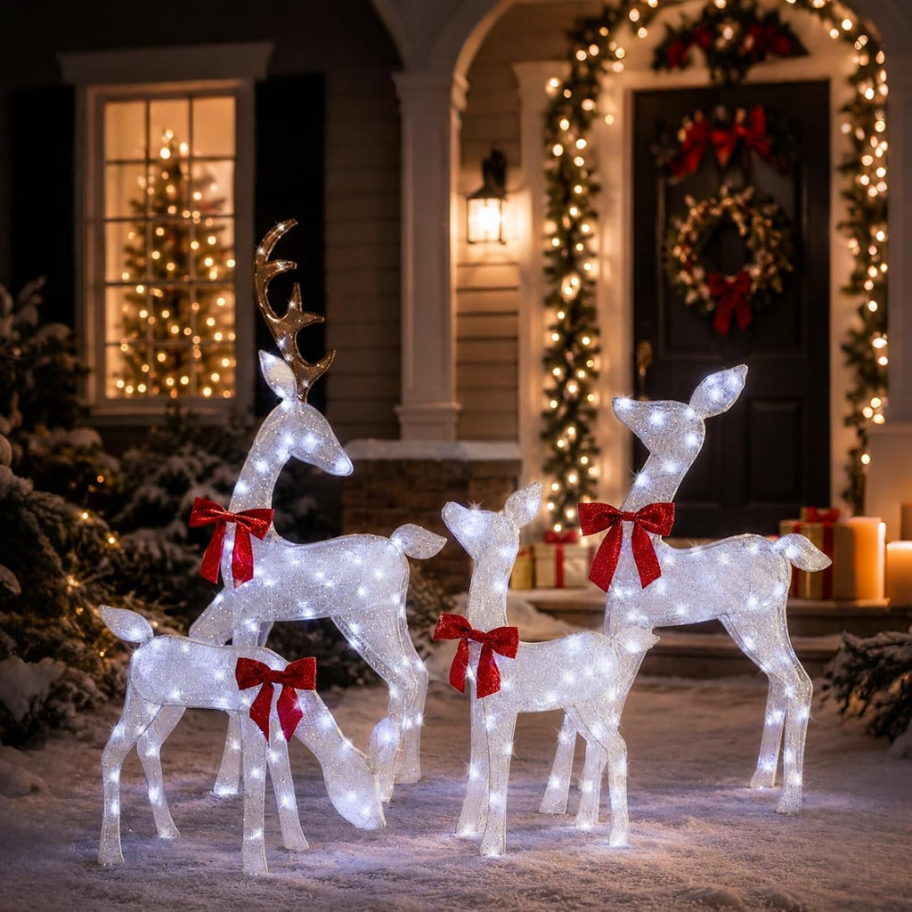 4-Piece 4.5FT 2D Lighted Christmas Reindeer Family Set White