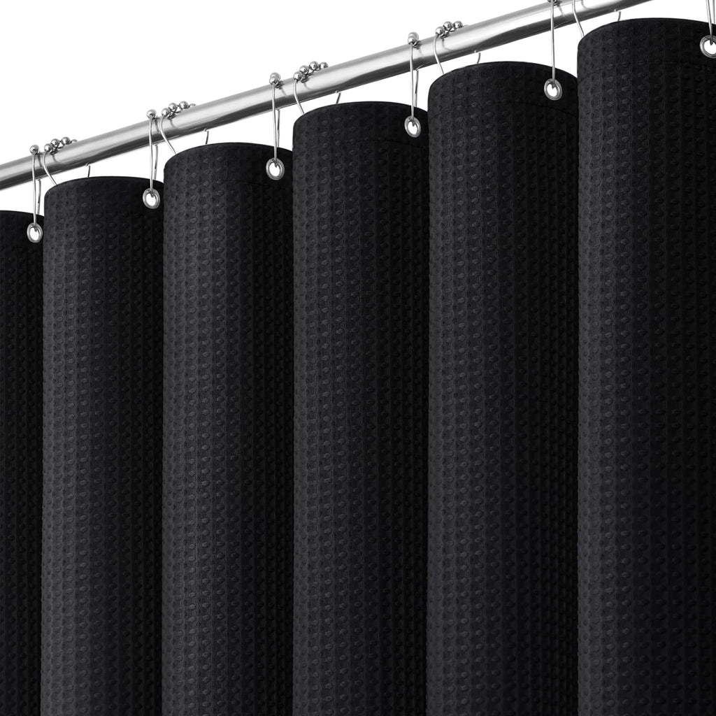 Extra Long Waffle Shower Curtain 256 GSM Fabric 72x96 Black