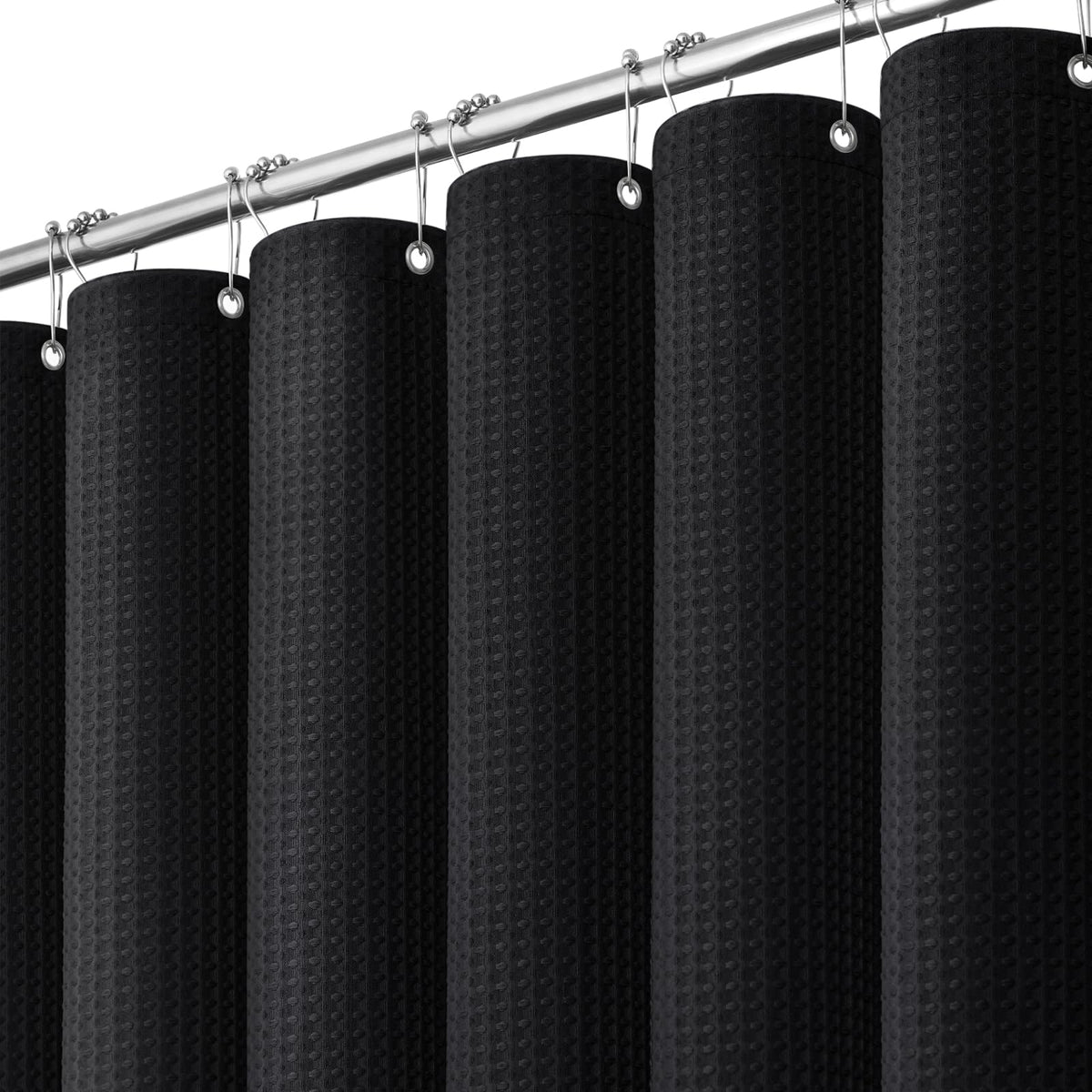 Extra Long Waffle Shower Curtain 256 GSM Fabric 72x96 Black