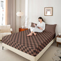 Chocolate Checkerboard Fitted Sheet Set with 2 Pillowcase, Brown Squares Buffalo Checkered Grids Microfiber Mattress