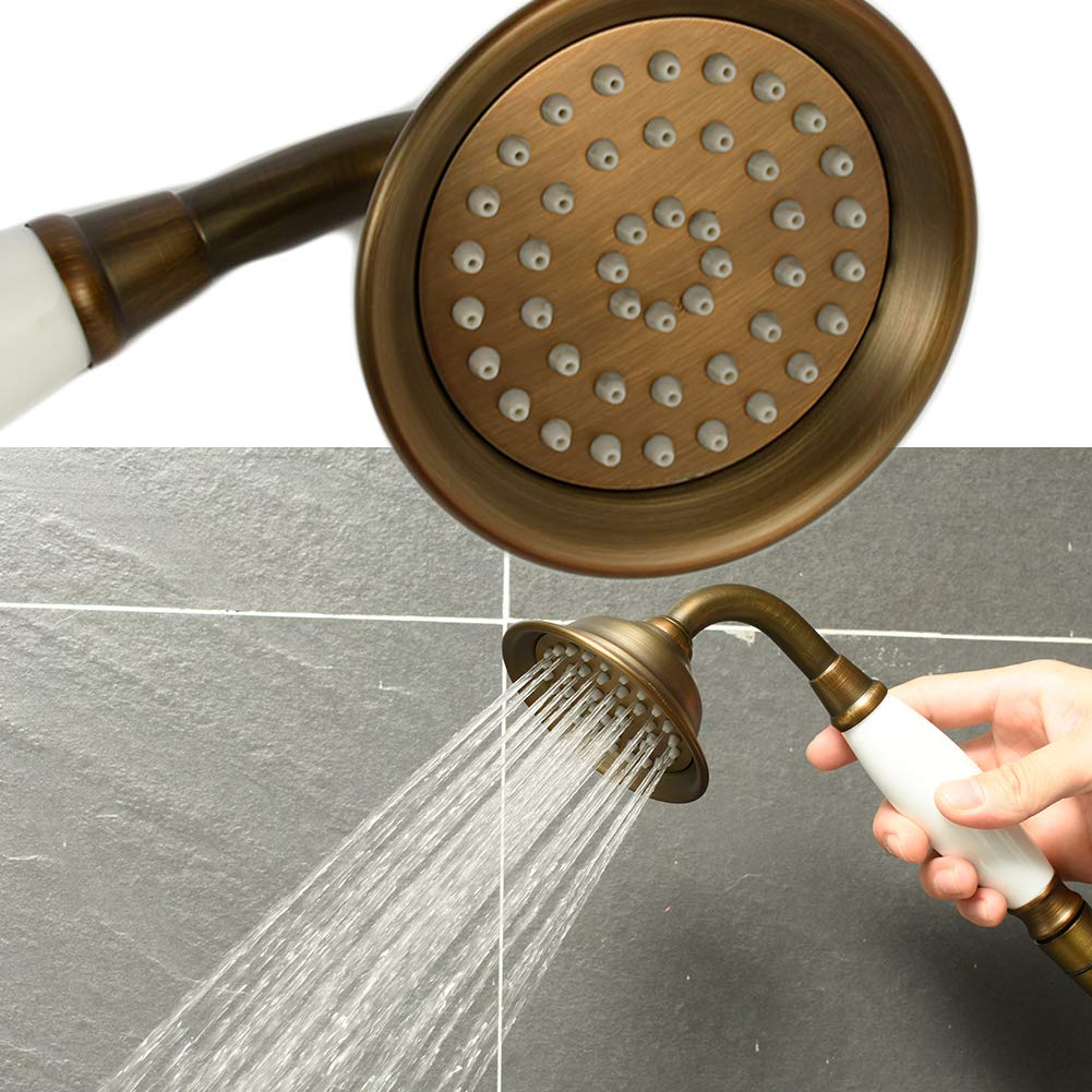 Vintage Hand-held Shower Rain Sprayer Telephone Shaped Ceramic Shower Head with 59 Inch Hose (Retro Bronze)