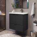 24 Inch Floating Bathroom Vanity with Cultured Marble Sink, Wall-Mounted Cabinet with Soft-Close Door, Modern Design, Black