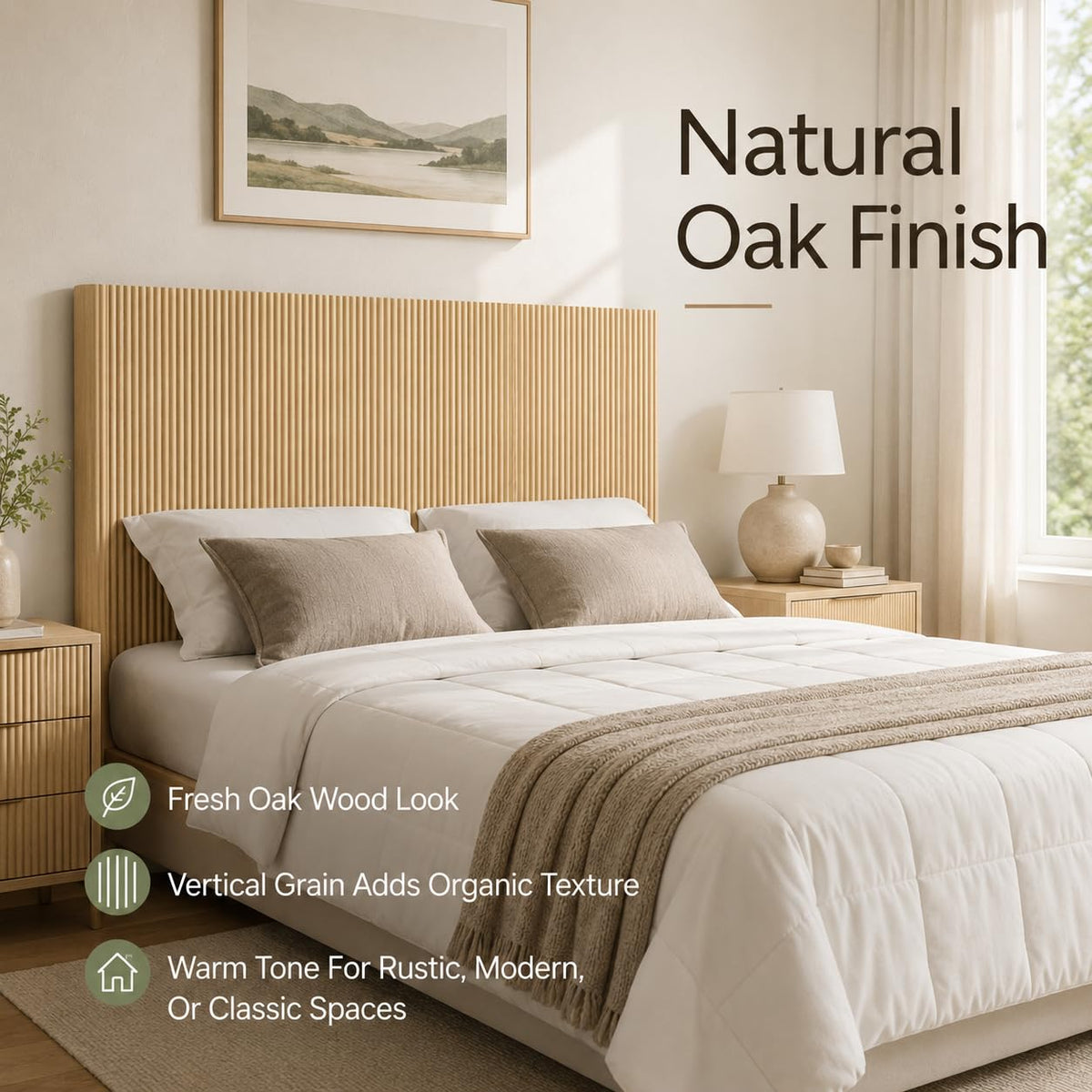 Oak Wood Headboard Only, Farmhouse Fluted Head Board, Bohemian Style Bed Frame Headboards, Arched