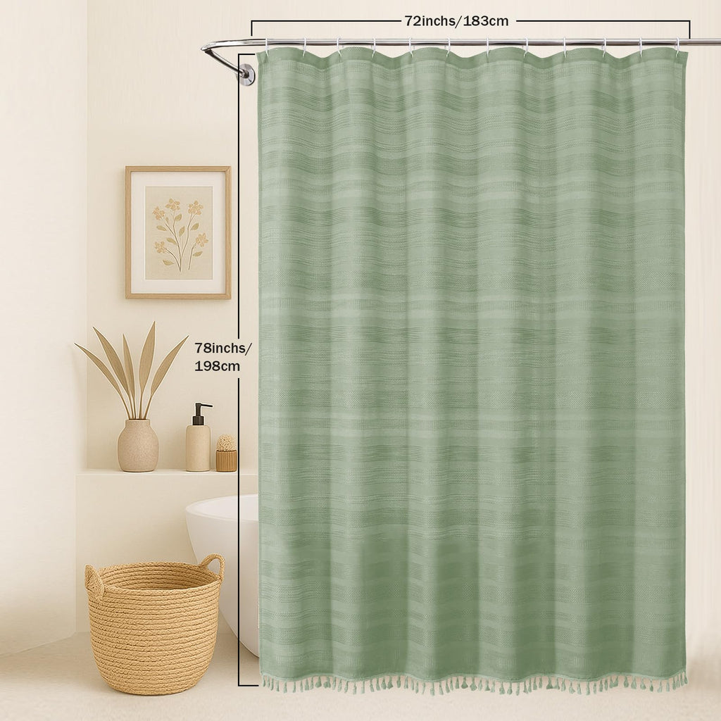 Light Green 78 Inch Long, Boho Thick Linen Textured with Tassel, Farmhouse Minimalist Striped Weighted Machine