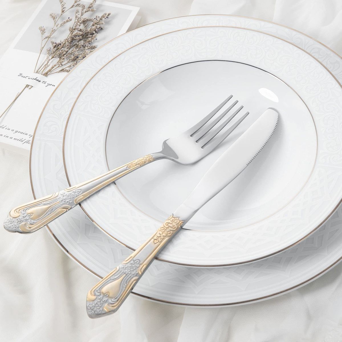 Silverware Set Limited Edition - 20 Piece Flatware Set - Cutlery Set for 4 - Silver Tableware Set w/Gold Accents