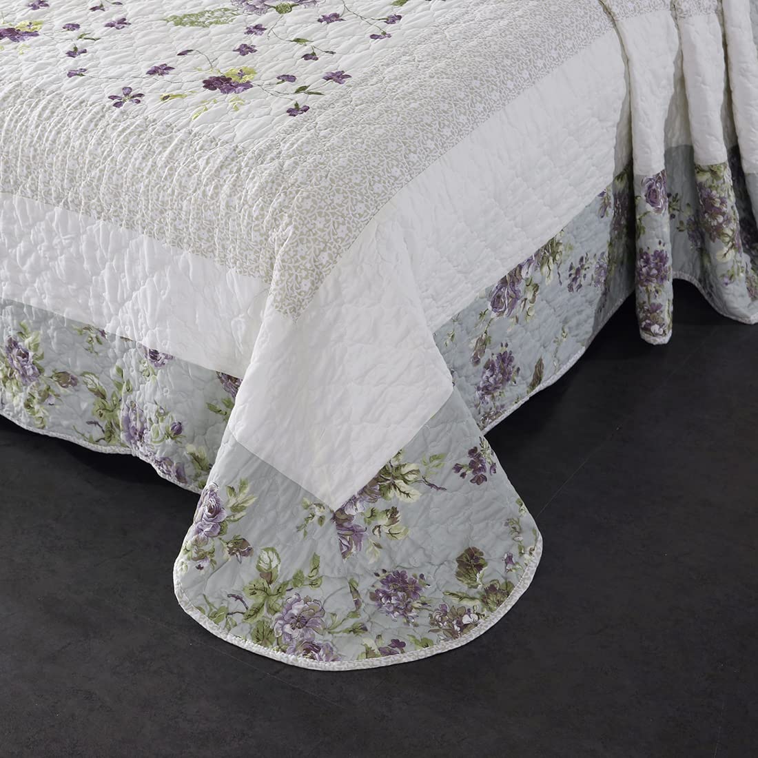 3-Piece Floral Embroidered Quilt Set Oversize Queen 100% Cotton Ultra Soft Elegant Reversible Bedspread Coverlet Set