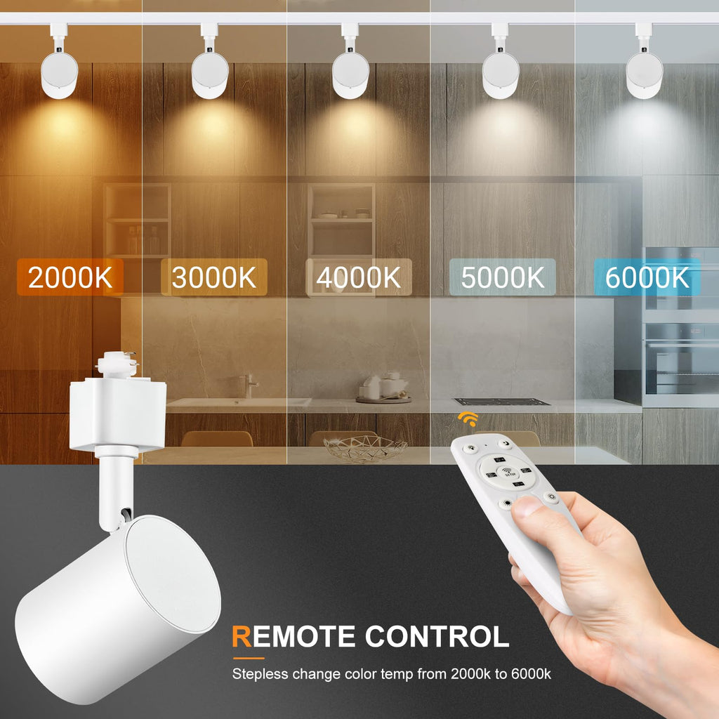 6 Lights LED Track Lighting Kit with Remote, 10W Dimmable White