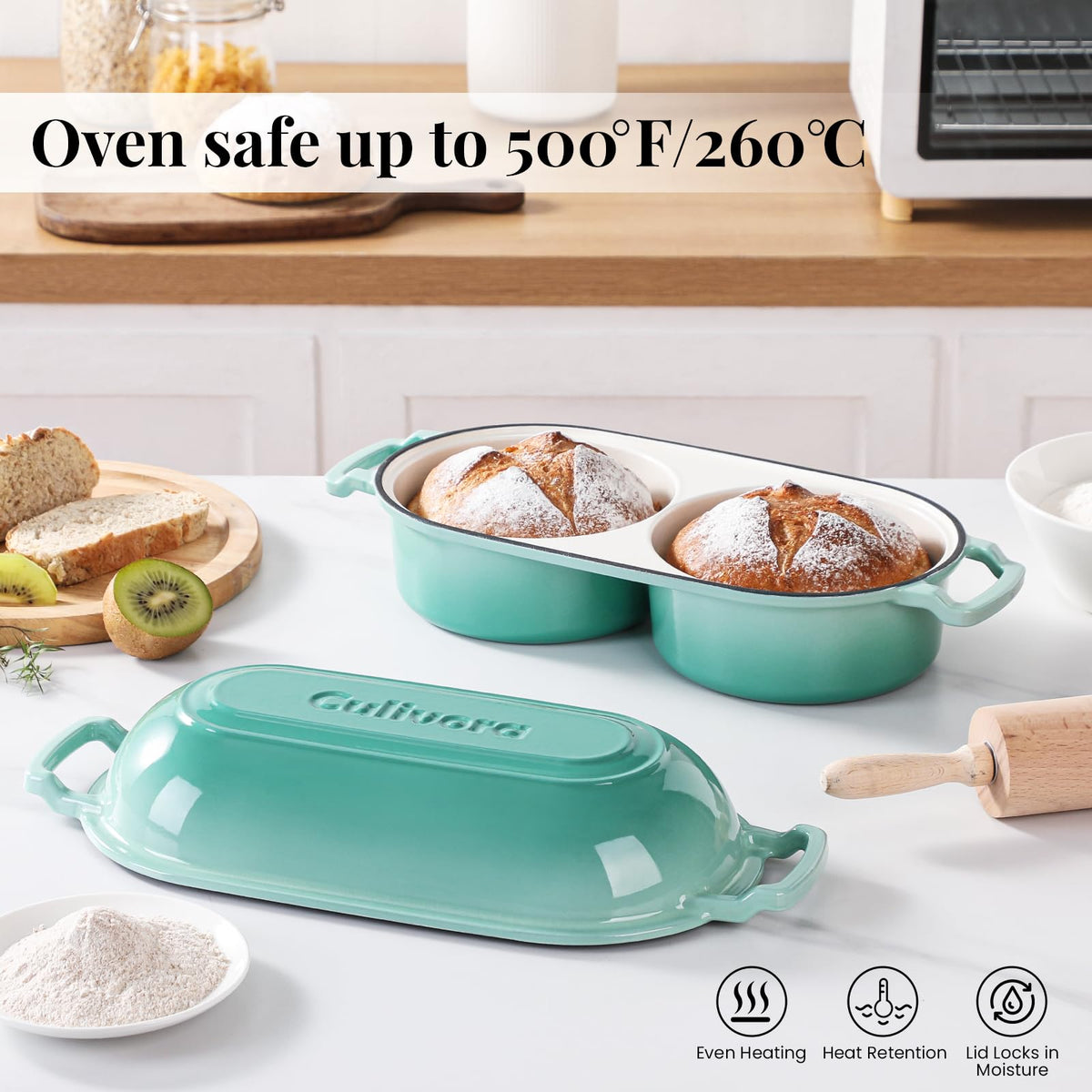 Cast Iron Bread Pan with Lid, Mini Enamel Sourdough Baking Dutch Oven Pot, Double Round Loaf Space made, Bread, Cake