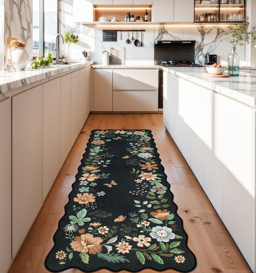 Floral Kitchen Runner, Washable Runner Rug Non Slip Ultra-Thin