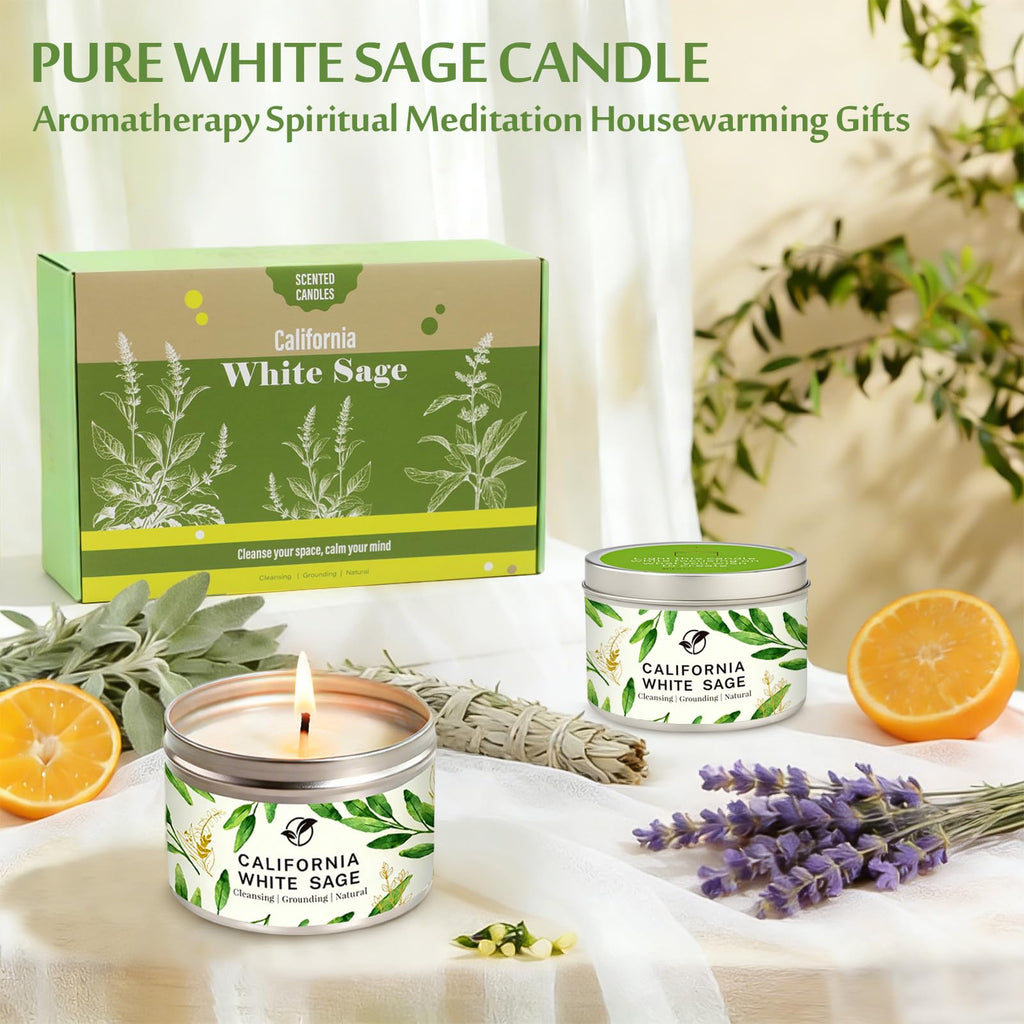 Sage Candles Gift Set, 6 Pack Soy Wax White Sage Aromatherapy Candles