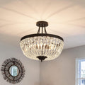 5-Light Round Crystal Ceiling Light Fixture, E12 Base, for Bedrooms and Halls