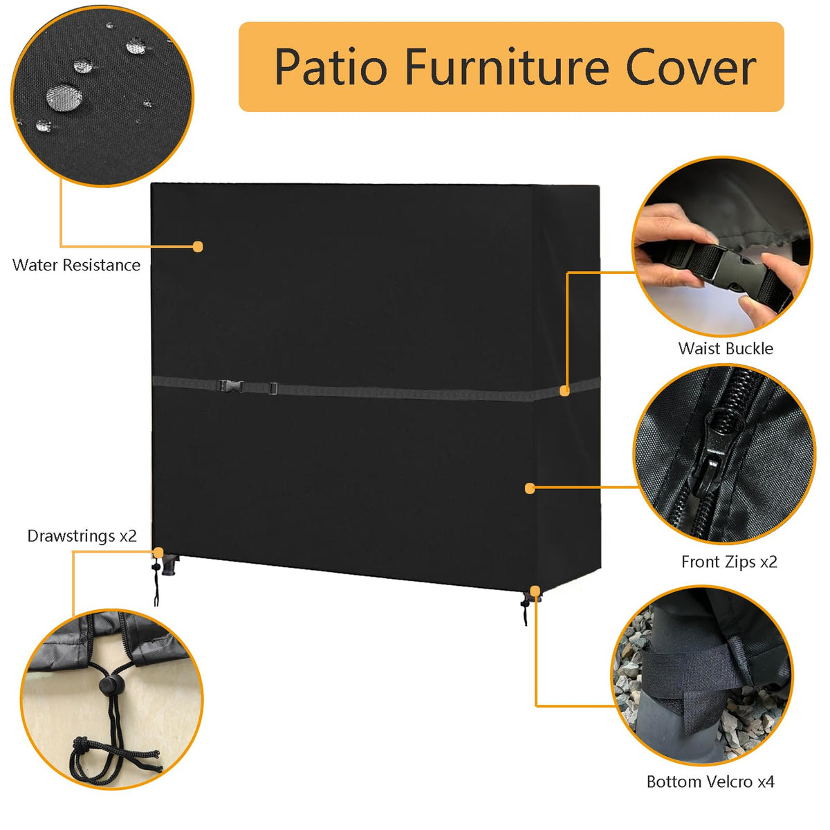 Outdoor Swing Cover 3 Seater, 87'' (L) x 49''(W) x 67''(H), Black