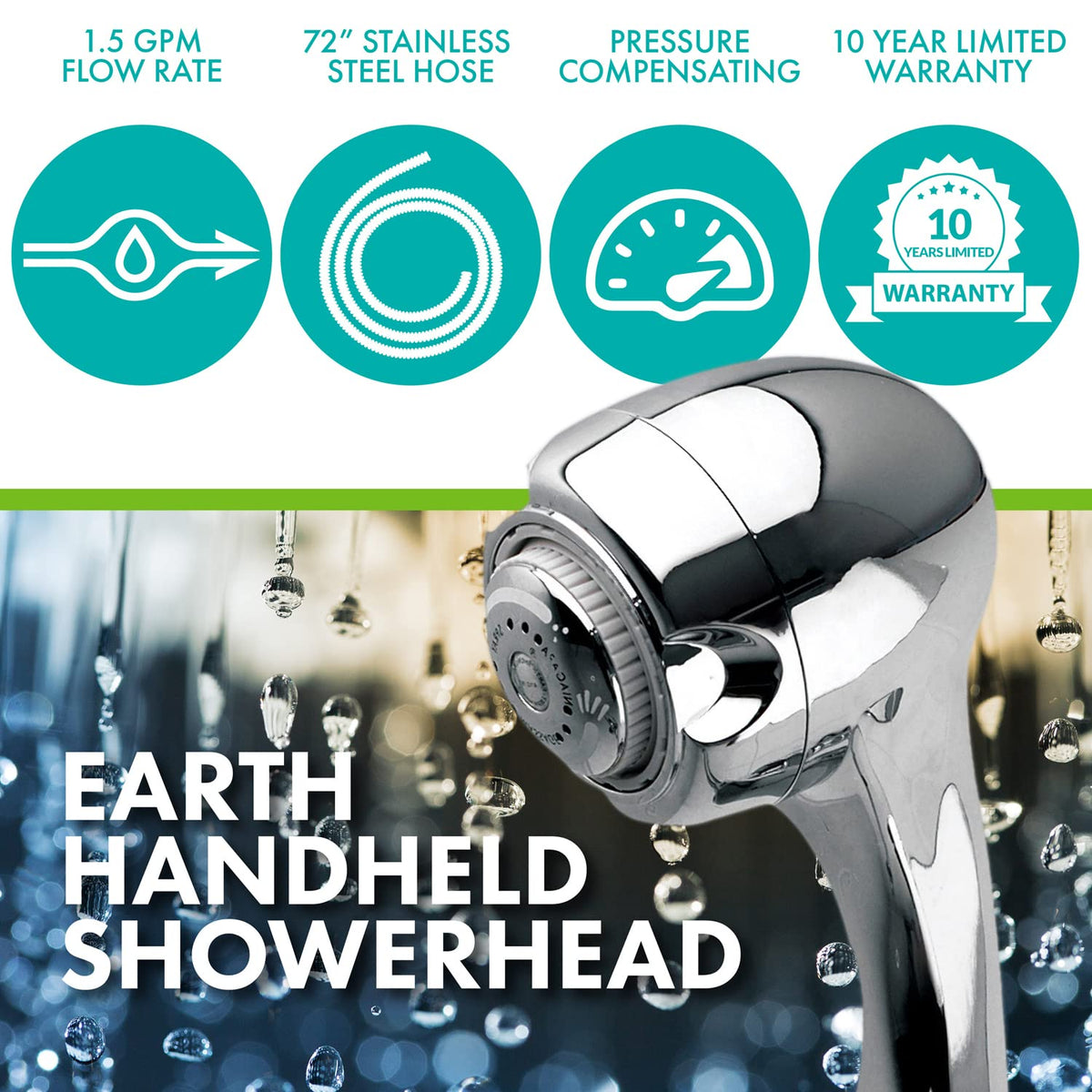 Earth Spa 3-Spray 1.5 GPM 2.7-in. Wall Mount Handheld Shower Head in Chrome, 1-Pack with Pressure Compensation