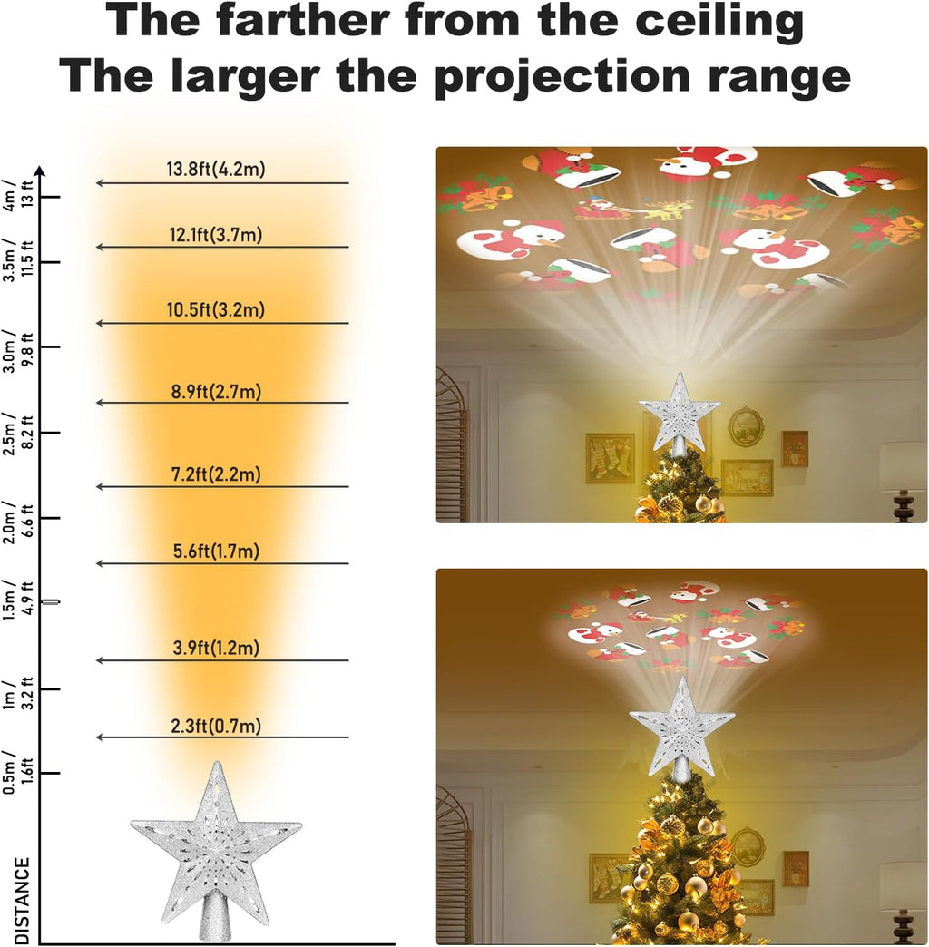 Star Tree Toppers with LED Rotating Lights, Silver