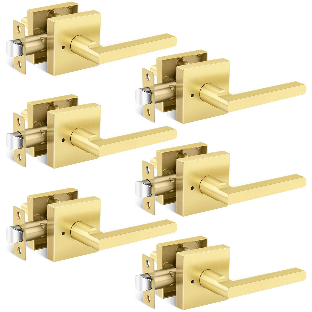 Gold Door Handles Interior, Zinc Alloy Privacy Door Handles, 6 Pack