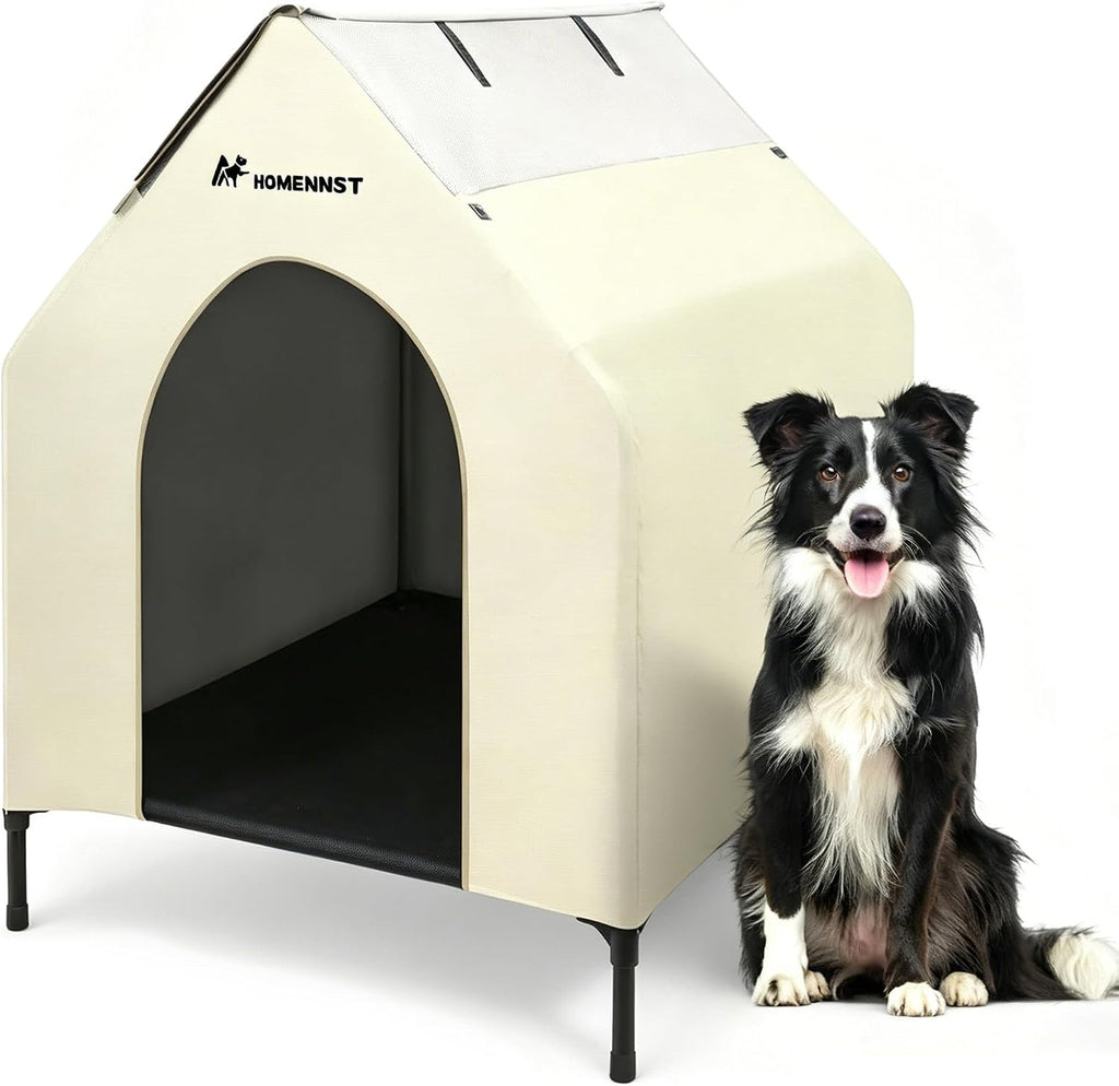 Outdoor Dog House, 2-in-1 Dog House for Small/Medium Dogs, Thicken Weatherproof Canopy Puppy Shelter Elevated Dog Bed