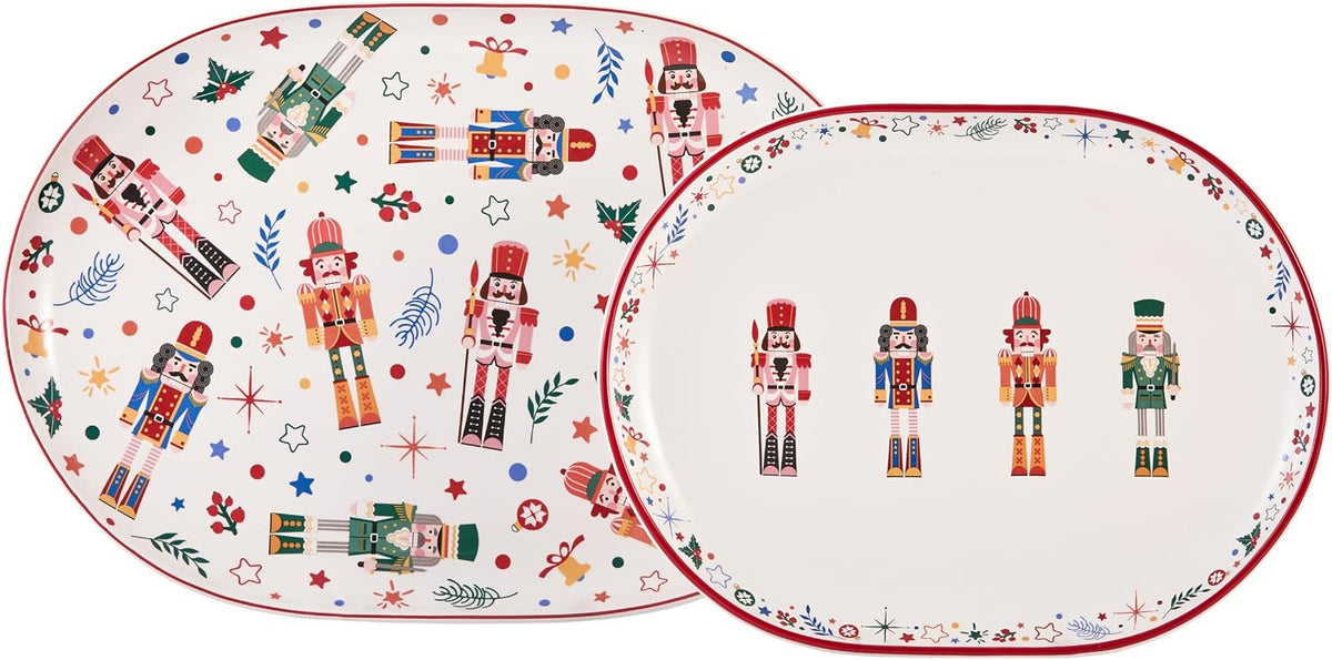 Christmas Soldier 16 plus 12 inch Oval Platters Set, Set of 2, Microwave and Dishwasher Safe, for Serving Fish